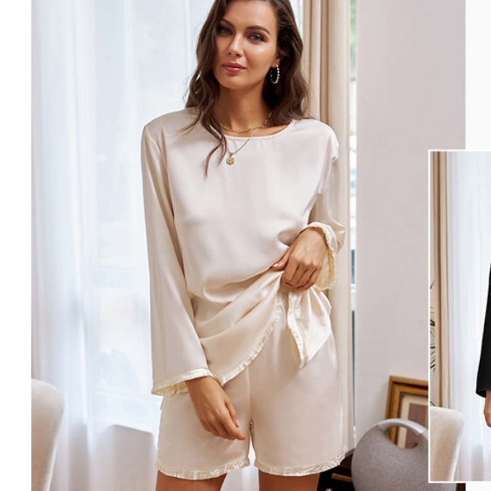 Pajama Set  Side Split Relaxed Smooth Two-piece